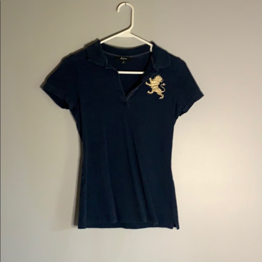 Express Navy Blue Gold Accent Collar Polo Shirt